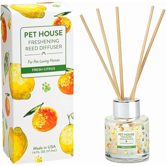 Pet House Fresh Citrus Reed Diffuser with Bamboo Sticks, Long Lasting Pet Air Freshener - Scented Oil Diffuser for Home