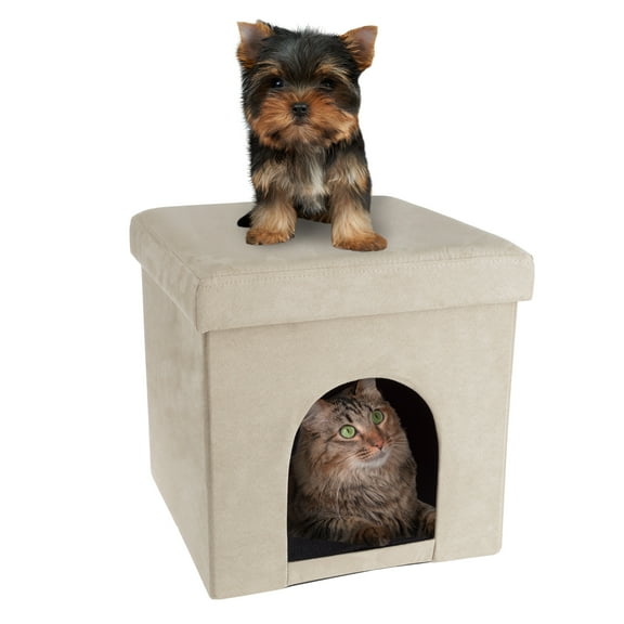 PETMAKER Collapsible Pet House Ottoman for Cats and Small Dogs (Tan)