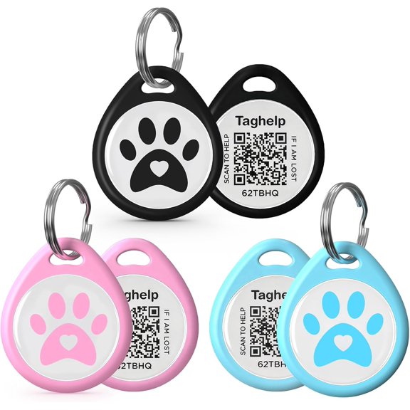 Pet ID Tag-3pcs QR Code Tag Small Personalized Name Plate with Online Profile,Cat Tag Scan QR Receive Instant Pet Location Alert Email,No Subscription or fees(Black & Blue & Pink)