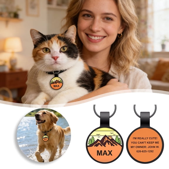 Pet ID Tag Custom Engraved Silicone Identification Pendant Heavy‑Duty Metal Ring Anti‑Lost Accessory Smooth Surface Personalized Name Phone Number Marker for Dogs Cats Orange