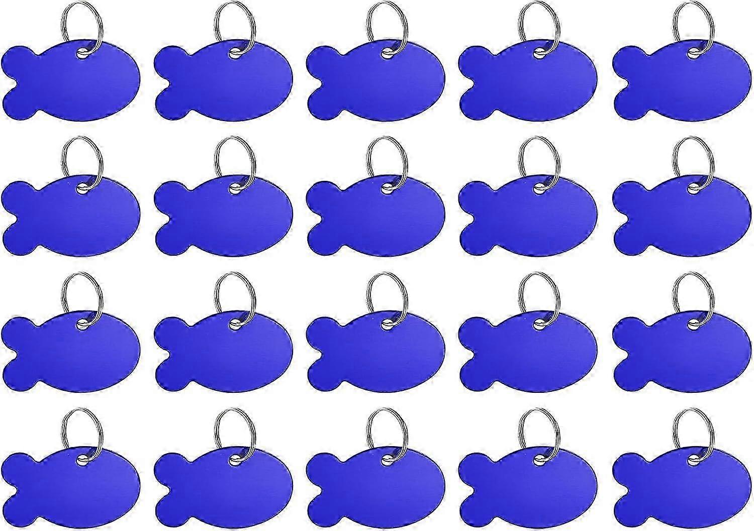 Pet ID Tags, Metal Engraving Tag, Fish-Shape Dog ID Tag, Blue Blank Tags with Key Rings fo