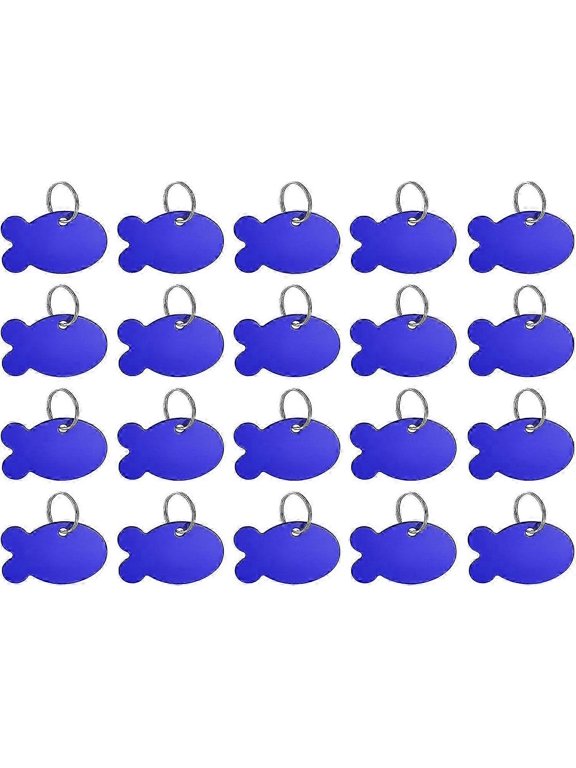 Pet ID Tags, Metal Engraving Tag, Fish-Shape Dog ID Tag, Blue Blank Tags with Key Rings fo