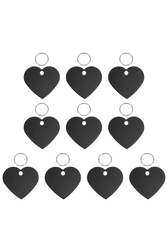 Pet ID Tags, Personalized Dog Cat Tag Aluminum Heart Shape Engraved Blank with Key Ring 38x33mm (Black, 10 Pcs)