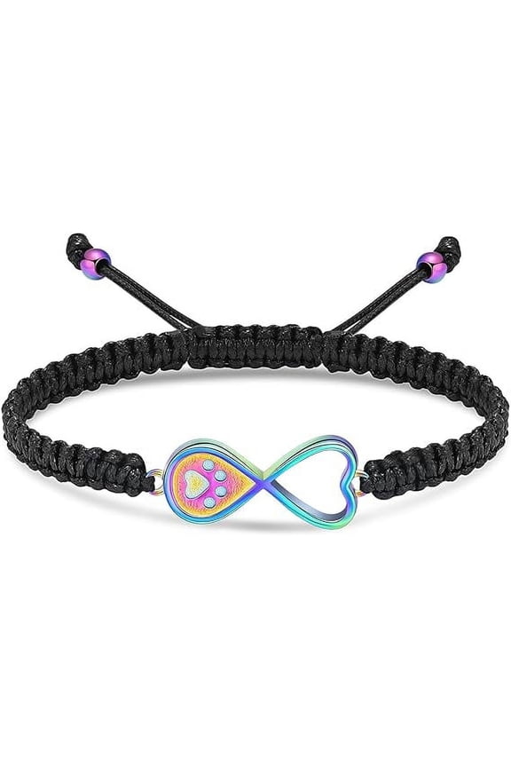 Pet Infinity Urn Bracelet for Ashes Paw Print Pets Dog Cat Paw Print Cremation Jewelry Keepsake Braided Rope Adjustable Bangle Memorial Gift