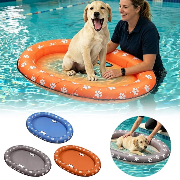 Pet Inflatable Pool Float Summer Water Lounger Mat Breathable Mesh Rest Bed Leash‑Hook‑Equipped Outdoor Water Accessory For Dogs Cats Pool Lake Beach Use 37.4 x 25.6 in Blue