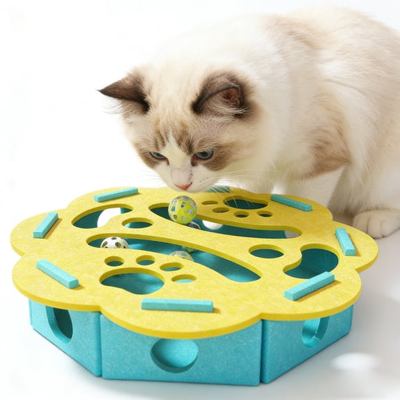 Pet Interactive Puzzle Toy Construction Digging Game for Mental Stimulation, Indoor Cat and Small Dog Enrichment Activity with 2 Balls, Pet Safe & Easy Clean