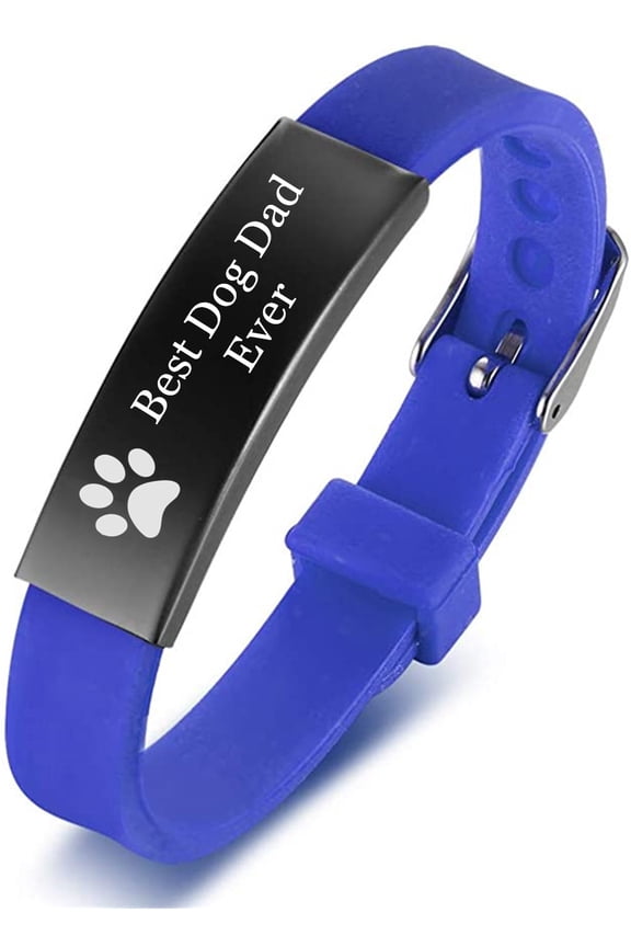 Pet Jewelry for Adults Teens Pet Lovers Gift Best Dog Dad Dog Mom Silicone Bracelet Dogfather Pet Gift for Birthday Anniversary, Blue
