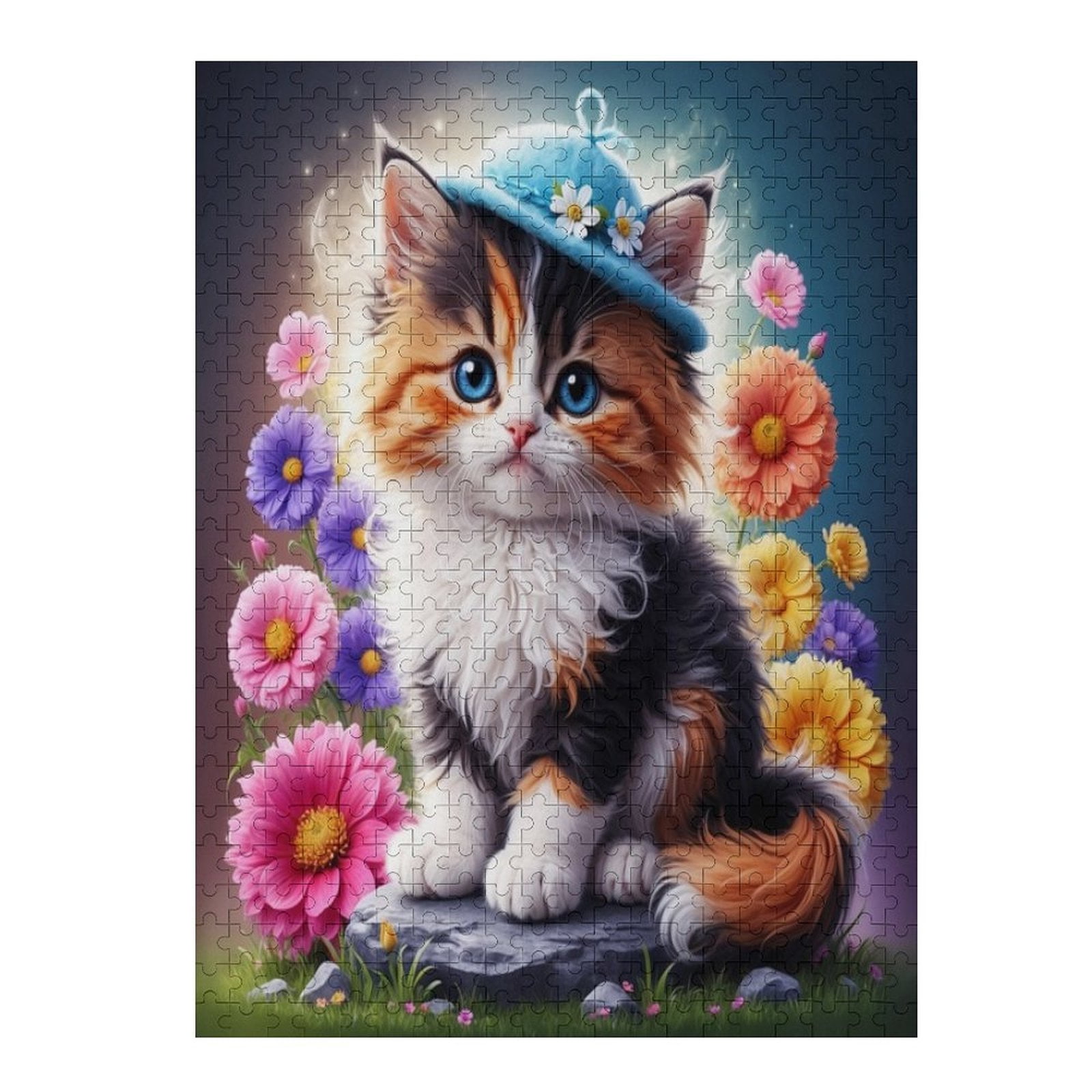 1000-Piece Jigsaw Puzzle For Adults - Cute Cats & Flowers Garden Scene, Fun Animal Puzzle With Poster