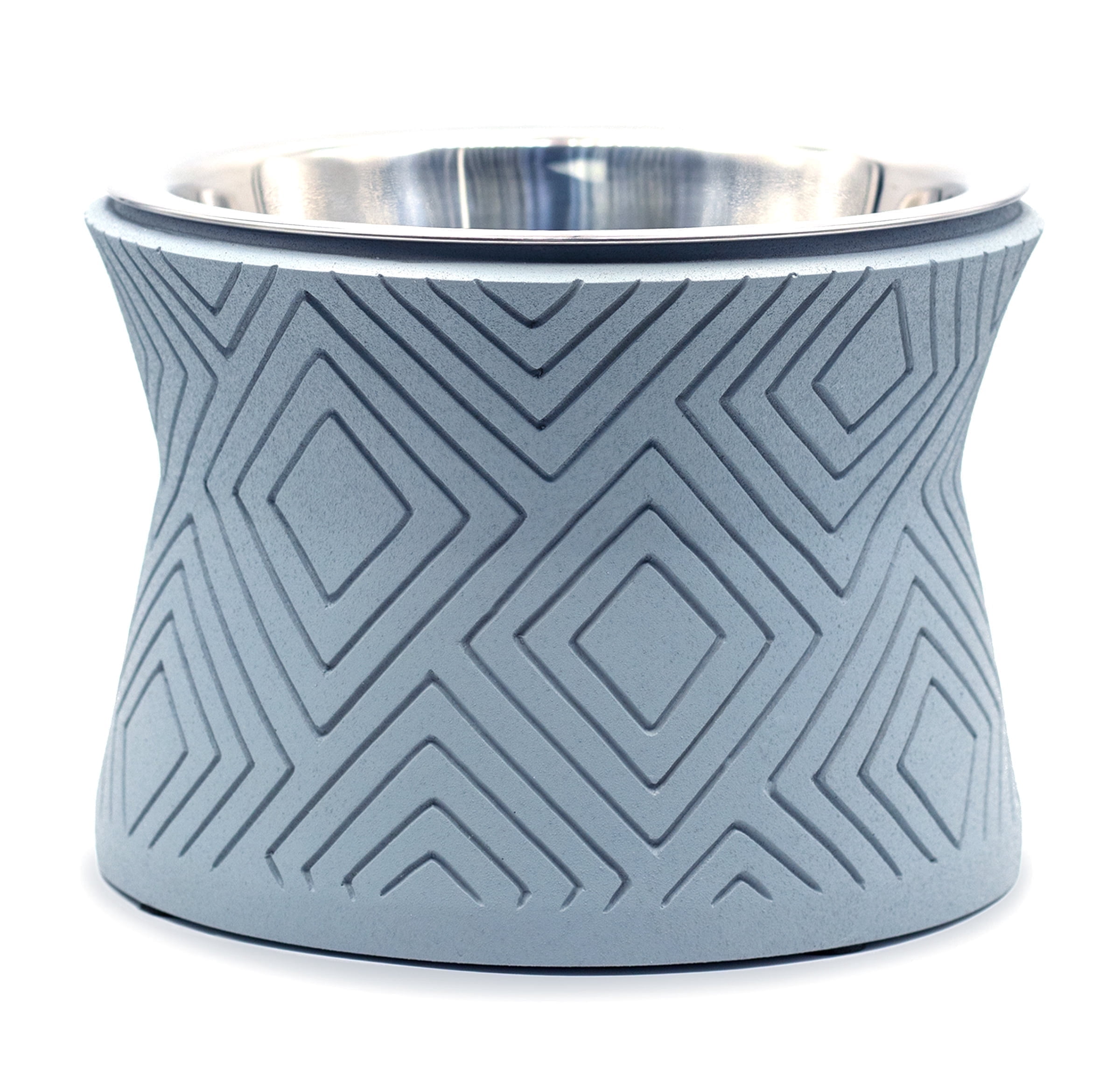 Pet Junkie Santa Fe Elevated Small Polyresin Pet Food & Water Bowl with Stainless Steel Dish, Icy Gray