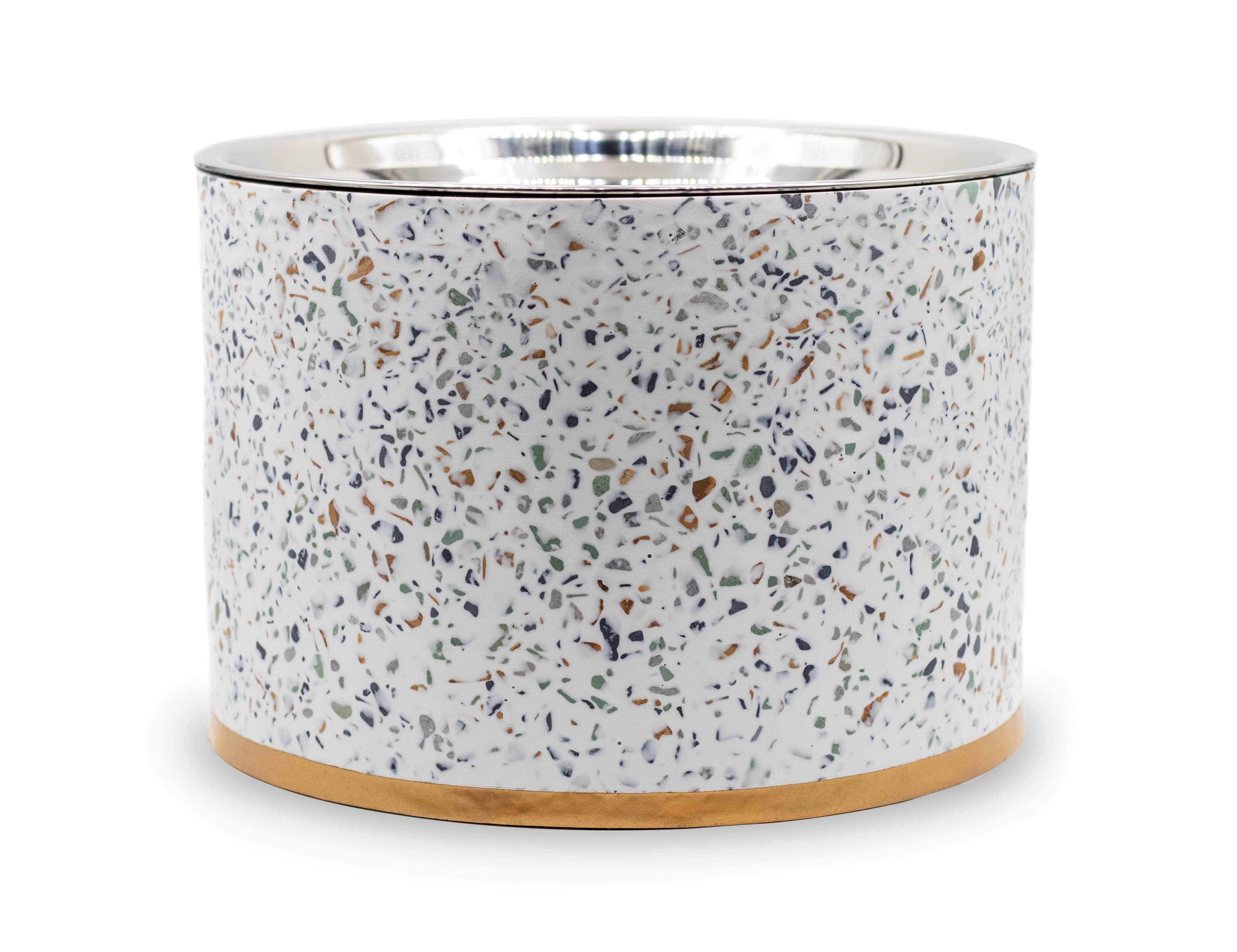 Large White Terrazzo Elevated Dog Bowl with Stainless Steel Inner