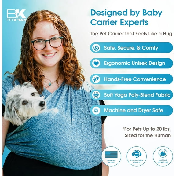 Pet K'tan Dog Sling Carrier: Hands Free for Small Dogs - #1 Pet Travel Accessory & Gift -Bond with New Puppy-Cats & Small Animals- Safe Soft - Anti-Anxiety-Sized for the Human (see size chart)