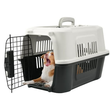 Fruggis Two-Door Dog Kennel with Top Opening, Plastic Dog Crate Porable for Pets up to 15 lbs, 23" - Taupe & Black