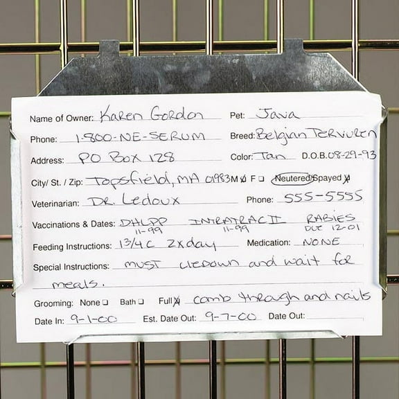 Pet Kennel Cards Vet Care Groomer Owner information Dog ID Card 100 Pack Card (3 X 5 Inch)