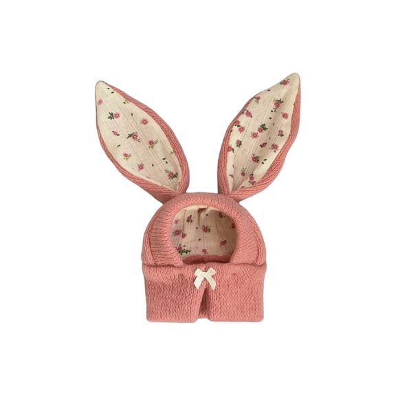 Pet Knit Hat With Bunny Ears, Warm Fall Winter Headgear For Cats Dogs, Cute Decoration For Small Pets, Pink M Size
