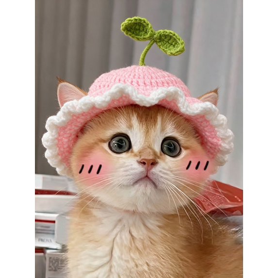 Pet Knitted Flower Hat with Ruffled Edge Handcrafted Crochet Design Adjustable Tie for Small Dogs and Cats Costume Accessories