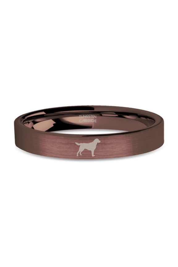 Pet Labrador Retriever Engraved Brushed Rustic Brown Tungsten Ring, 4mm, Size 5.5