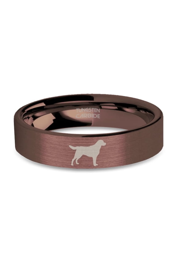 Pet Labrador Retriever Engraved Brushed Rustic Brown Tungsten Ring, 6mm, Size 12