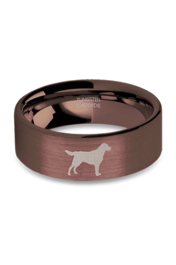 Pet Labrador Retriever Engraved Brushed Rustic Brown Tungsten Ring, 8mm, Size 13.5