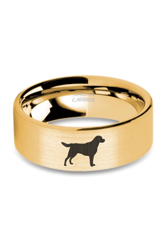 Pet Labrador Retriever Engraved Brushed Yellow Gold Tungsten Ring, 8mm, Size 15