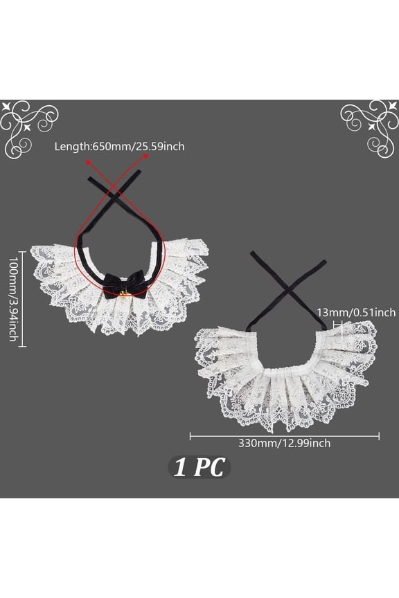 Pet Lace Bib Collar with Bow Cute Cats Scarf Necklace Pet Bandana Cat Bib Round Neck Scarf for Pet Birthday Dress up Accessories (White)