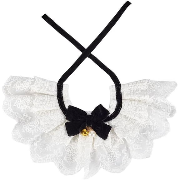 Pet Lace Bib Collar with Bow Polyester Cute Cats Scarf Necklace Pet Bandana Cat Bib Neck Strap for Pet Birthday Dress up Accessories (White) White
