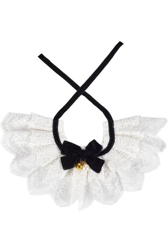 Pet Lace Bib Collar with Polyester Cute Cats Scarf Necklace Pet Bandana Cat Bib Neck Strap for Pet Birthday Dress up Accessories (White) for DIY