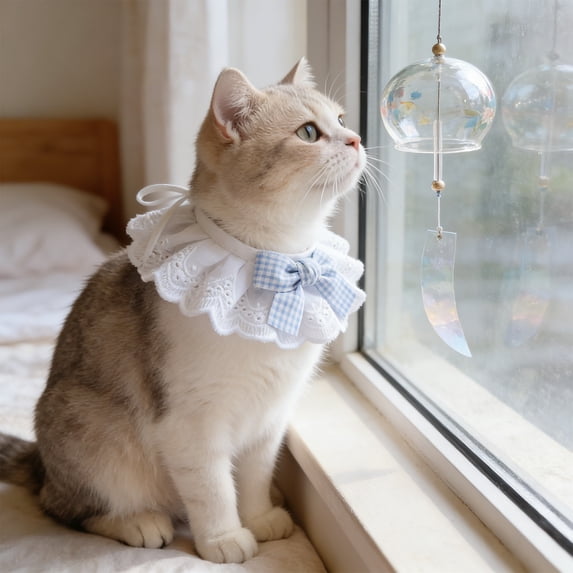 Pet Lace Bib & Scarf for Cats & Dogs, Adjustable Waterproof Slaver Bib with Decorative Lace, Lightweight & Comfortable Pet Accessory for Small Medium & Large Pets, Easy to Clean