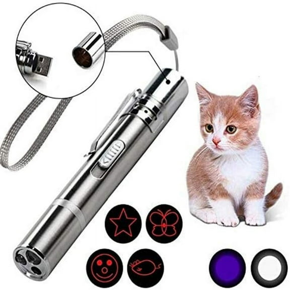 Pet Laser Toy, 3 In 1 Design for Cats & Dogs, Red LED Light, Projection Playpen, Durable Metal Housing, USB Rechargeable, Long Range, Portable & Convenient