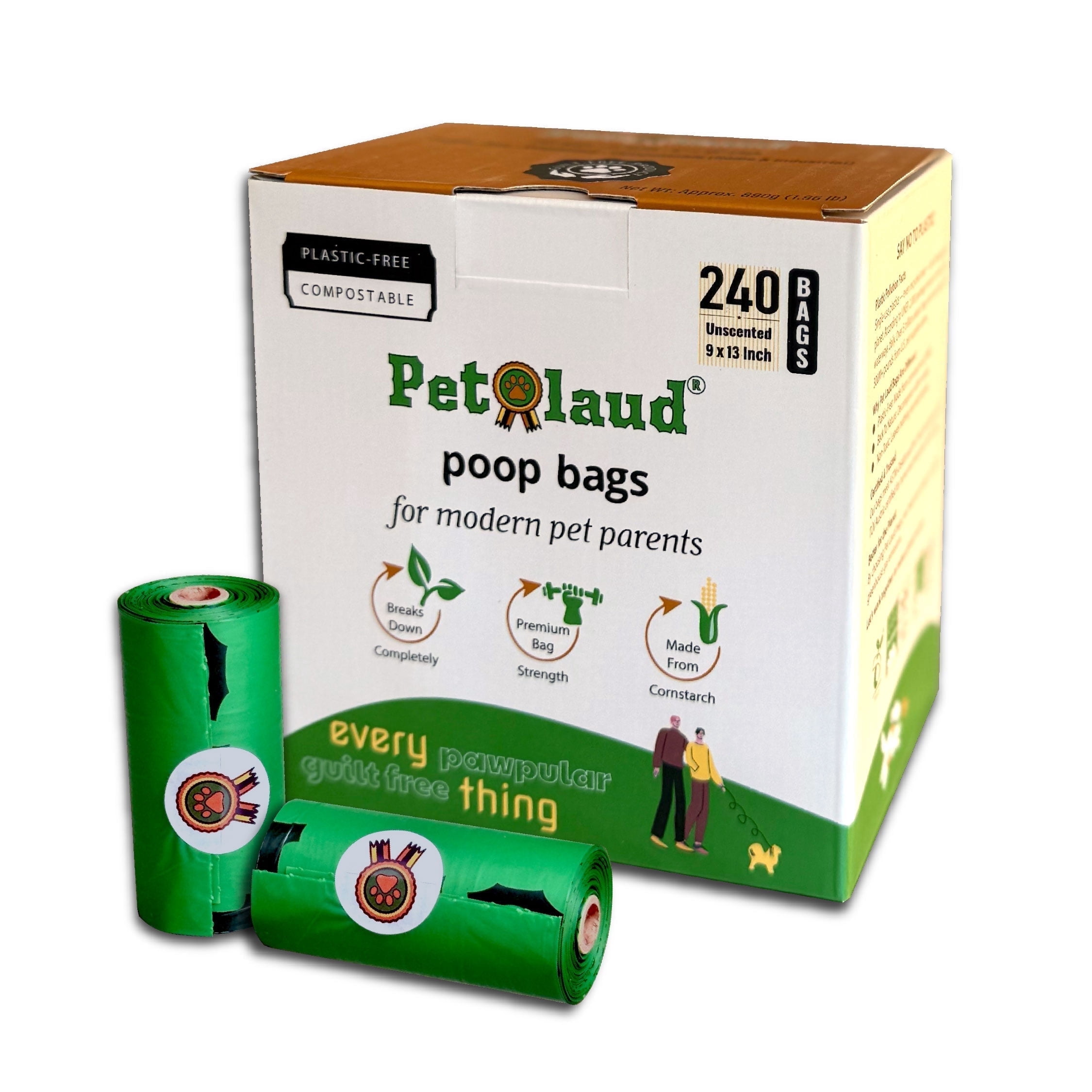 PetLaud Compostable Dog Poop Bags, 240 Count, Plastic-Free, Leakproof, Non-toxic