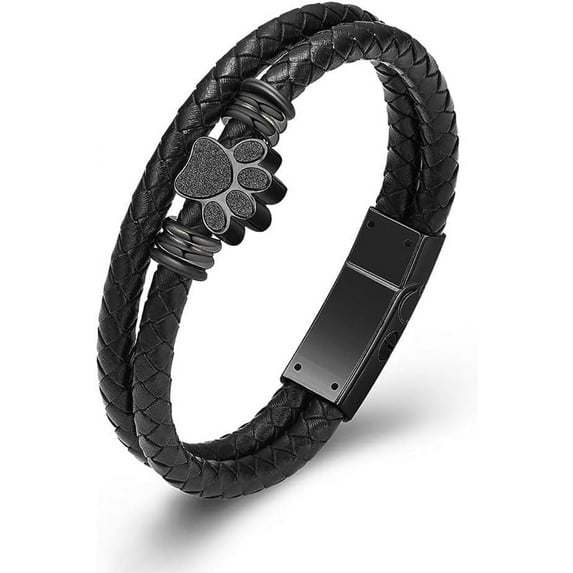 Pet Leather Cremation Jewelry Paw Print Urn Bracelet for Ashes for Men Women Memorial Keepsake Braided Bracelet