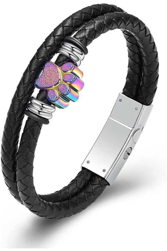 Pet Leather Cremation Jewelry Paw Print Urn Bracelet for Ashes for Men Women Memorial Keepsake Braided Bracelet