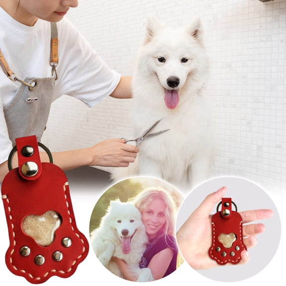 Pet Leather Paw Keychain, Dog Paw Furs Keychain, Cats Hair Collector Storage Keychain, Small Pet Handmade Keepsake for Keys