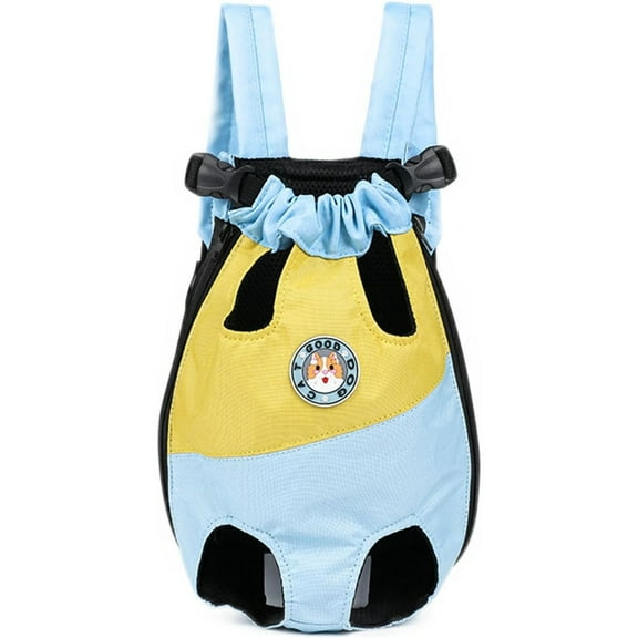 Pet Legs Out Carrier Backpack, Dog Cat Front Backpack Ventilated Mesh Travel Back Pack with Safety Belt for Travel Hiking Cycling Outdoor Use, Small Medium Puppy Large Cat Carrying Bag, Blue