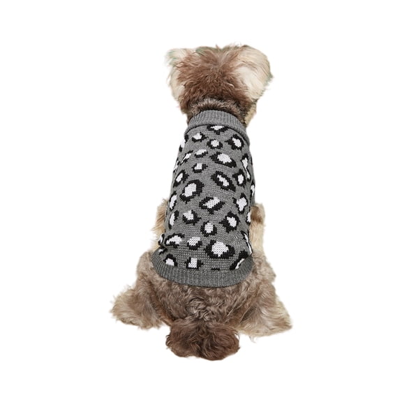 Pet Leopard Knit Onesie - Gray Leopard Pattern, Knitted Fabric, Warm Design - For Small Medium Dogs, Cats, Indoor Outdoor Use, Daily Wear, Pet Apparel