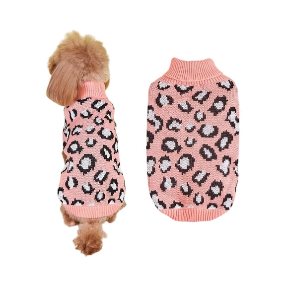 Pet Leopard Knit Onesie - Pink Leopard Pattern, Knitted Fabric, Stand Collar, L Size - For Small Medium Dogs Cats, Daily Wear, Indoor Outdoor Activities