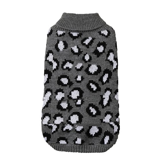 Pet Leopard Knit Sweater for Small DogsWarm Soft Autumn Winter Pet Clothing for Cozy Comfort and Stylish, 20 cm, Grey