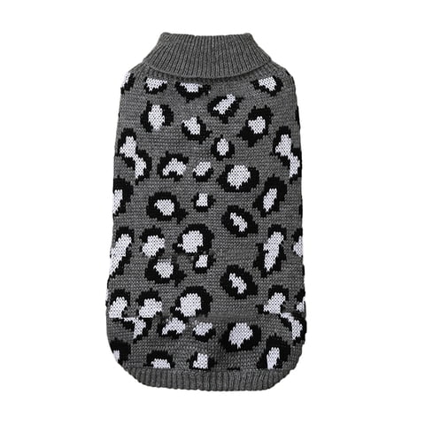 Pet Leopard Sweater Clothes for Small Dogs Warm and Soft Knitted Autumn Winter Apparel Pet Cat Outfit,18 cm,Gray
