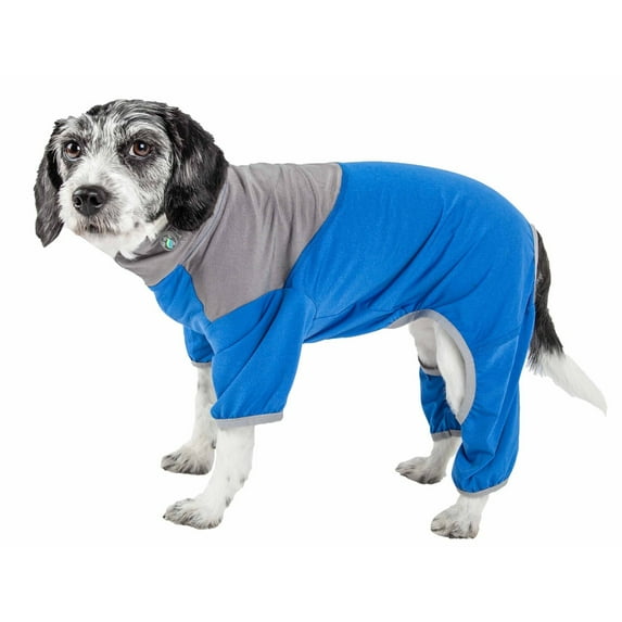 Pet Life YGHL4BLLG Active Embarker Heathered Performance 4-Way Stretch Two-Toned Full Bodied Warm Up Track Suit - Blue, Large