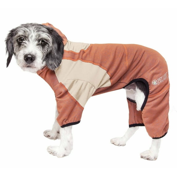 Pet Life ® Active 'Fur-Breeze' Medium-weight 4-Way-Stretch Full Body Hooded Dog Yoga sweater