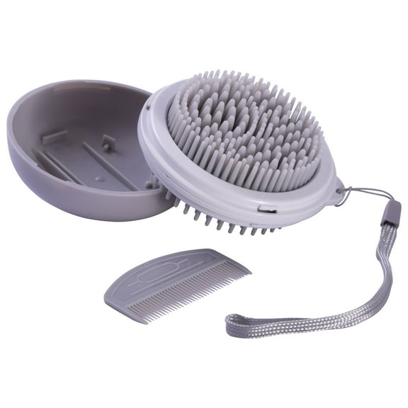 Pet Life GR52GY Bravel 3-in-1 Travel Pocketed Dual Grooming Brush & Pet Comb, Grey - One Size