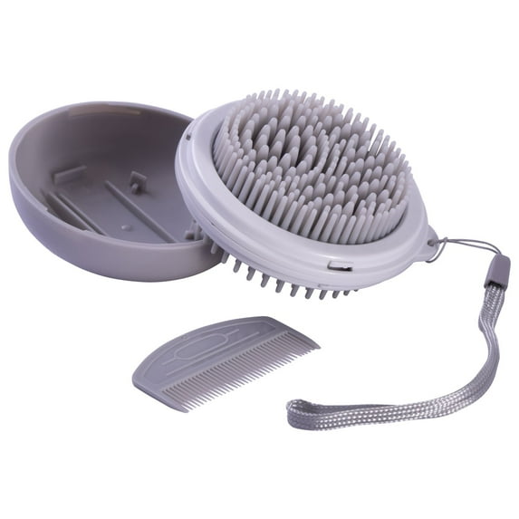 Pet Life GR52GY Bravel 3-in-1 Travel Pocketed Dual Grooming Brush & Pet Comb, Grey - One Size