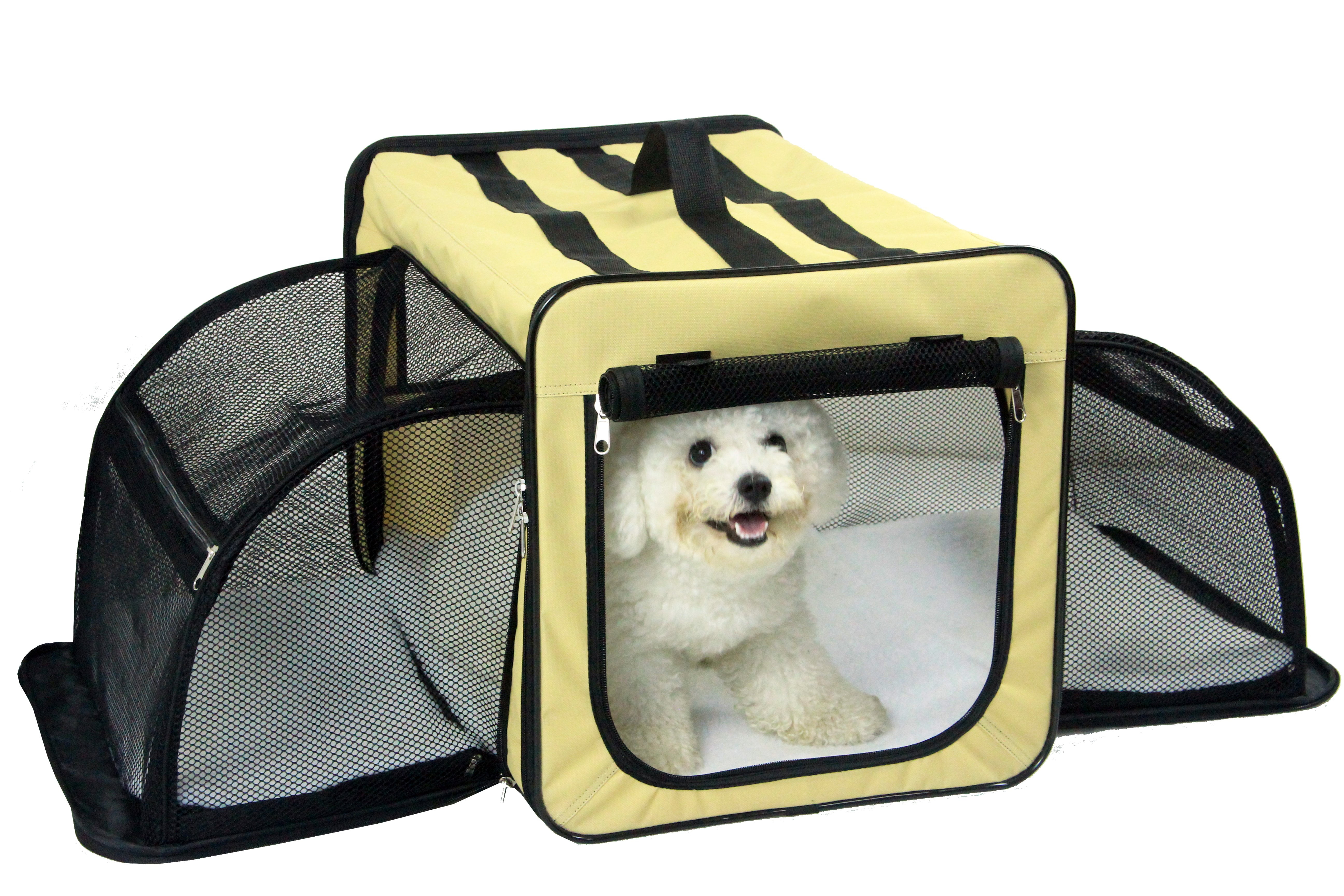 Pet Life ® 'Capacious' Dual-Sided Expandable Spacious Wire Folding Collapsible Lightweight Pet Dog Crate Carrier House