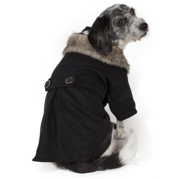 Pet Life ® 'Coast-Guard' Buttoned Fashion Faux-Fur Collared Wool Dog Coat