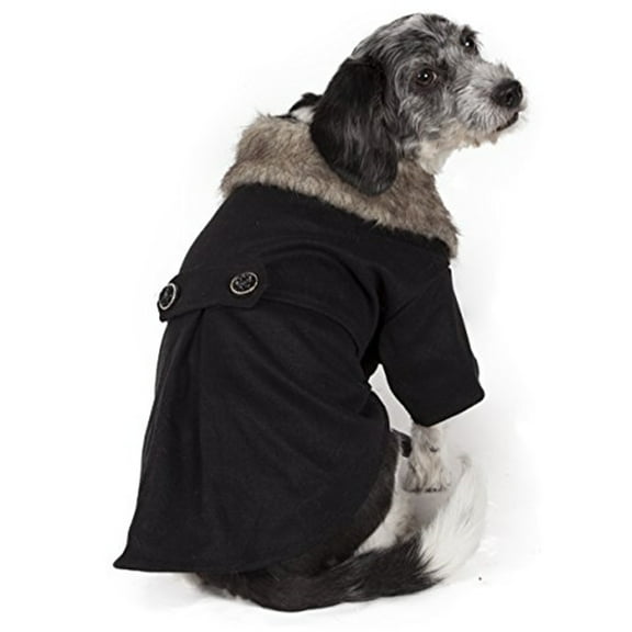 Pet Life ® 'Coast-Guard' Buttoned Fashion Faux-Fur Collared Wool Dog Coat