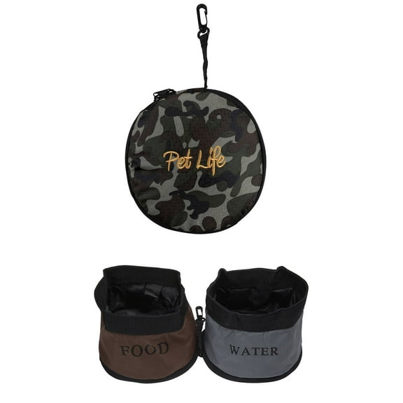 Pet Life ® 'Dual Folding' Food and Water Collapsible Pet Travel Cat and Dog Bowl
