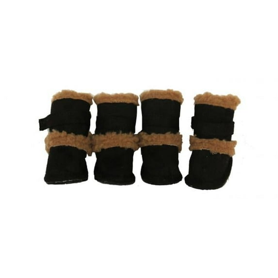 Pet Life F4BKLG Black Shearling Duggz shoes - set of 4 - LG