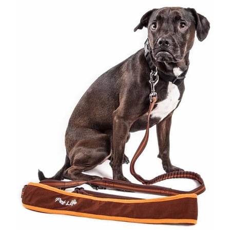 Pet Life Free-Fetcher Hands Free Over-The-Shoulder Shock Absorbent Dog Leash, Brown - Small