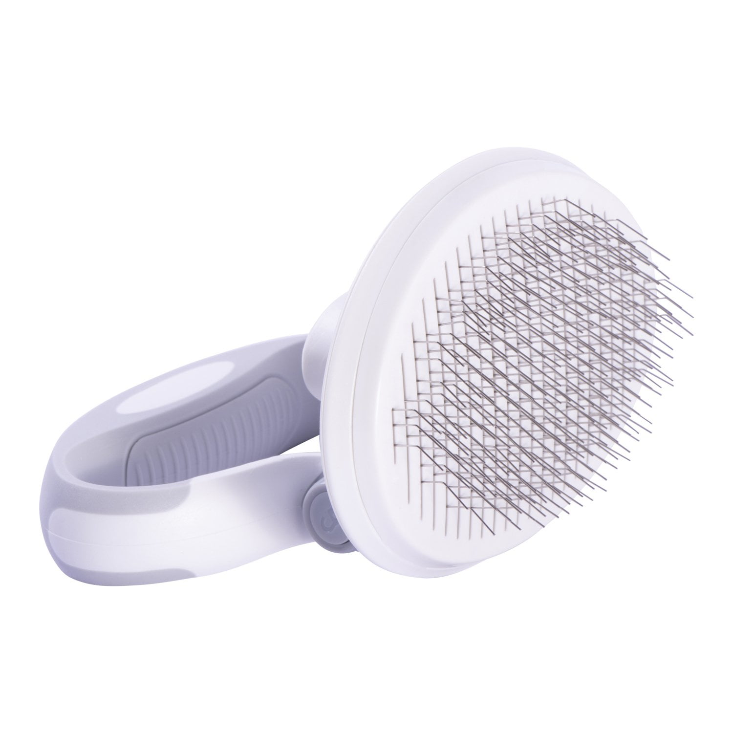 Compact White Self-Cleaning Swivel Pet Brush