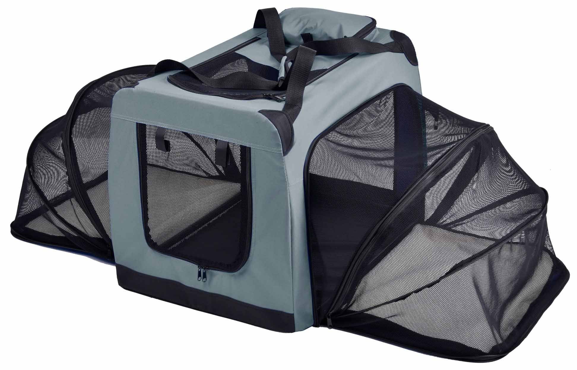 Gray Large Soft-Sided Expandable Pet Crate with Mesh Panels