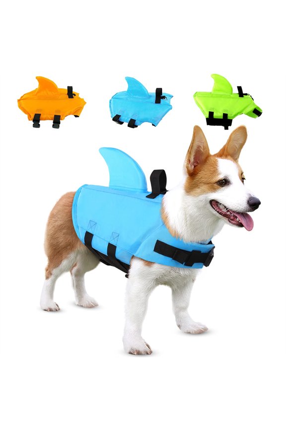 Pet Life Jacket, Dog Swimsuit with Shark Fin, Swimming Float Saver with Superior Buoyancy and Rescue Handle for Small Medium Large Dogs